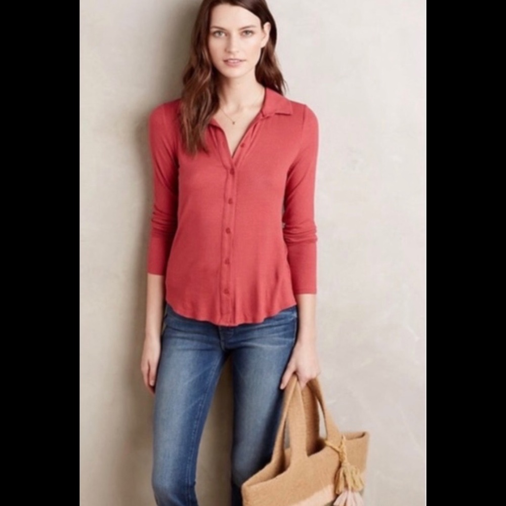 ANTHROPOLOGIE WESTWOOD POSTMARK BUTTON DOWN TOP